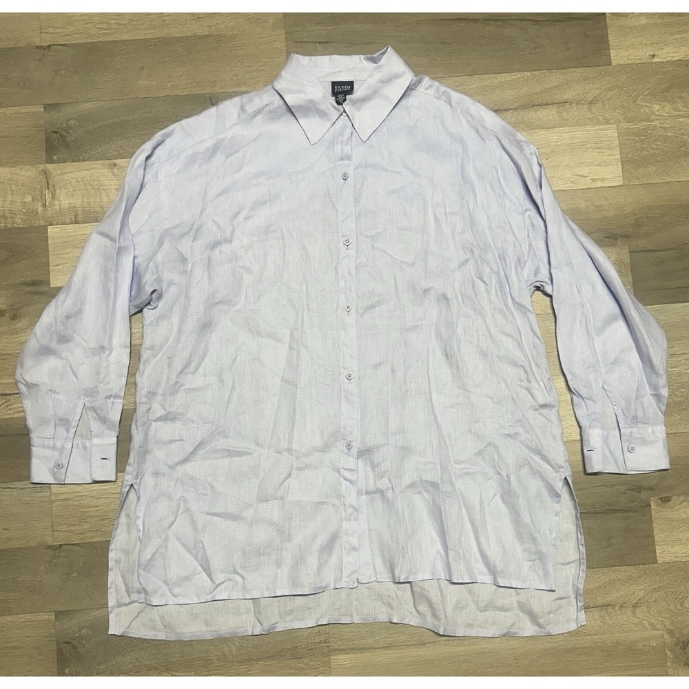 Eileen Fisher Women's 100% Irish Linen Button Up Shirt Blue T674- Size M
